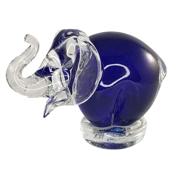 Bohemian Art Glass Blue Elephant Paperweight Figurine Handmade Czech Republic - Picture 8 of 8